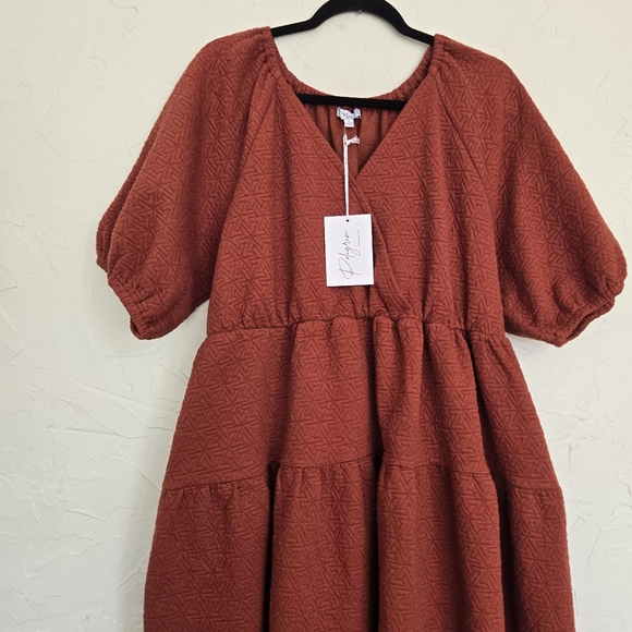 NWT Polagram Thick Rust Orange Puff Sleeve Dress, XL - Picture 3 of 11